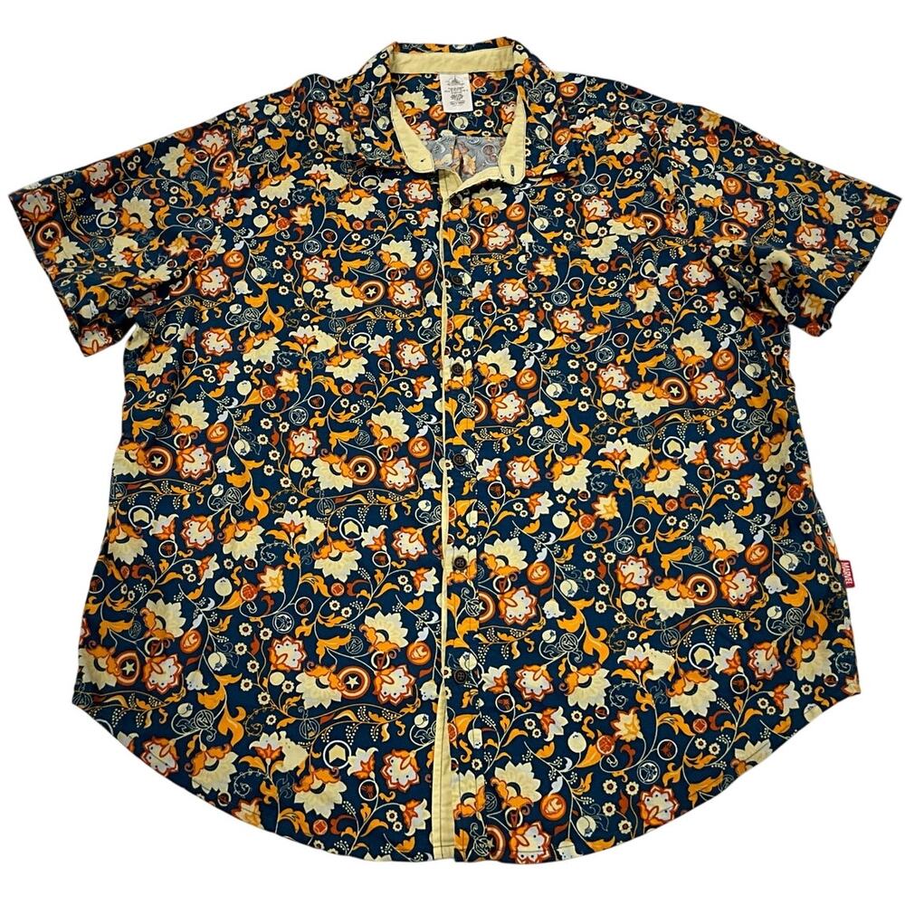 Disney MARVEL Button Up Short Sleeve Shirt 3XL 100% Cotton Blue Yellow Orange